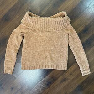 Cinq A Sept Off Shoulder Chunky Sweater Casual Cozy Super Soft Tan Sz M